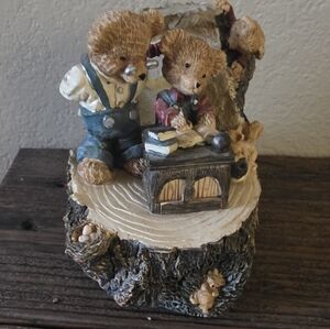 Rustic Bear Figurine with Books